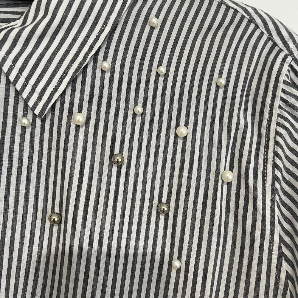Rails White & Gray Striped Button Down Top With A… - image 3